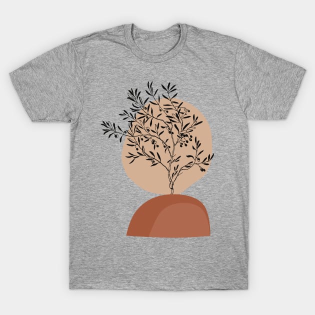 Minimal Modern  Abstract Shapes branch  Warm Tones  Design T-Shirt by zedonee